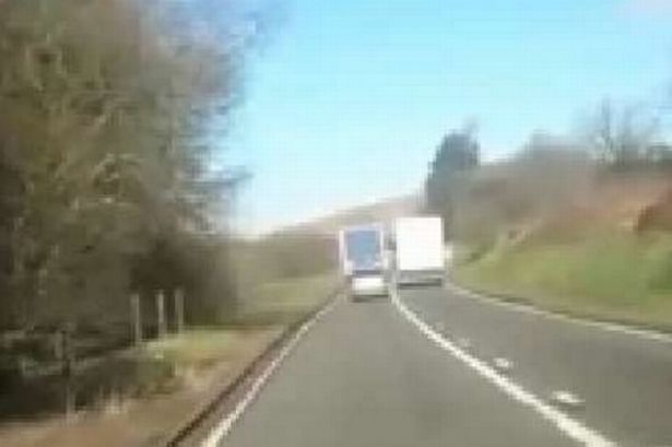 Shocking moment van overtakes HGV on Bala blind bend captured on video