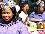 Taraji P. Henson and Octavia Spencer wear bright summer clothes for a picnic on set of Hidden Figures