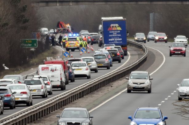 Delays on A55 near Broughton after motorcycle crash