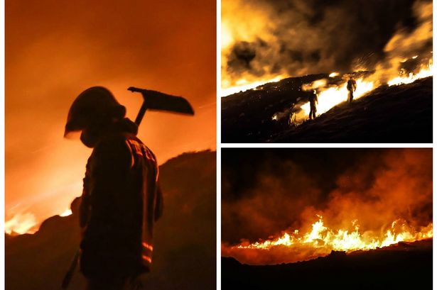 Dramatic images of Holyhead mountain gorse fire show crews battling to get blaze under control