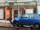 Should have gone to Specsavers! Pensioner in his 80s crashes his Hyundai into a bollard right outside opticians 