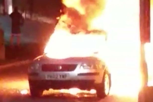 Watch moment car in Conwy county burst into flames