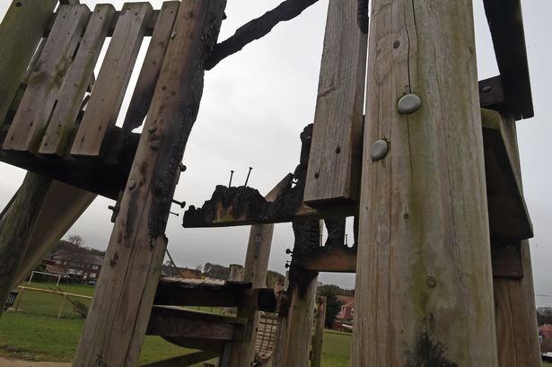 Look what arsonists did to children's playground in Bagillt