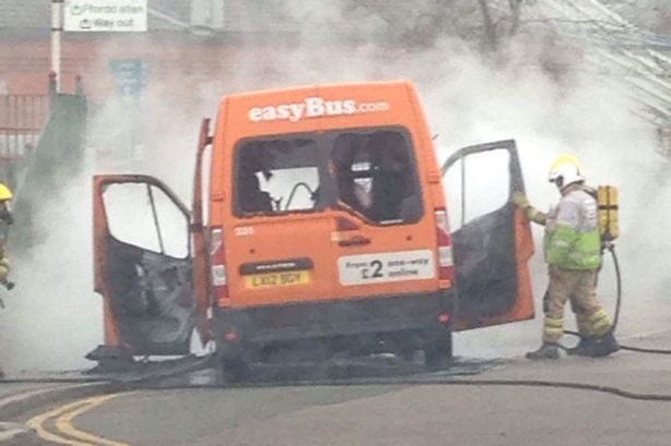 Wrexham easyBus goes up in flames at train station