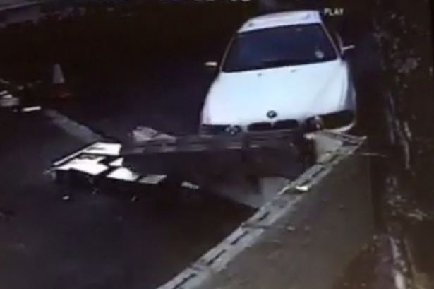 CCTV captures BMW repeatedly ramming and demolishing Denbighsire man's wall