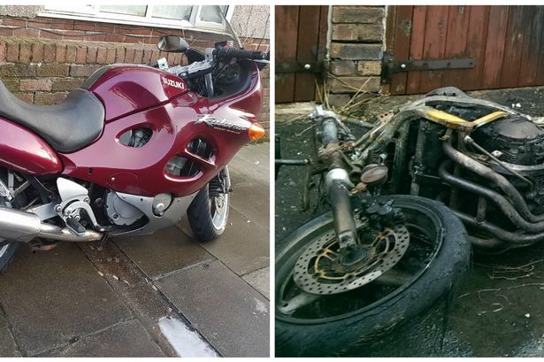 See what Caia Park yob arsonists did to nurse's motorbike and garages