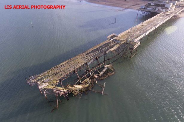 Drone footage shows sheer scale of collapsed Colwyn Bay pier