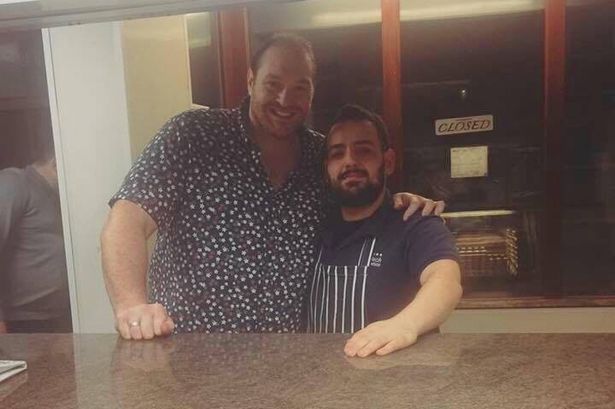 Boxer Tyson Fury goes for the Tony Soprano look at Amlwch takeaway