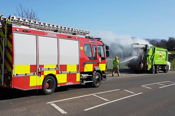 Firefighters tackle bin lorry blaze on Anglesey