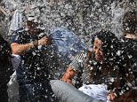 Hundreds turn out for PILLOW FIGHT in Los Angeles