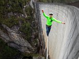 Lukas Irmler scales a wire 140 metres above a spillway
