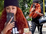 Blac Chyna hides her lips with her phone leaving LA salon