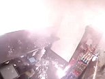 Thug throws dozens of lit fireworks into a pizza shop