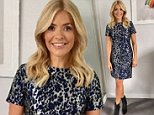 Holly Willoughby wears a blue leopard print dress