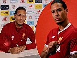 Virgil van Dijk poses in a Liverpool shirt for first time