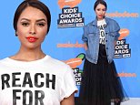 Kat Graham rocks statement T-shirt and flowing black skirt for Kids' Choice Awards