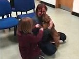 Five-month old puppy leaps for joy as she is reunited with her family