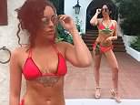 Stephanie Davis displays her toned figure and amazing tattoos in neon bikini during Marbella holiday
