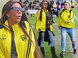 Katie Price unveils her 'new face' after surgery as she joins Kerry Katona at football match