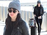 Shailene Woodley is stylish in all black as she teams leggings with leather at JFK after Met Gala