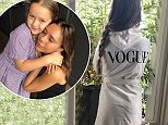 Harper Beckham relaxes in Vogue robe as Victoria reveals her school holidays are off to glam start