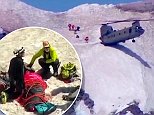 Chinook helicopter performs pinnacle maneuver on mountain side while bringing suicidal man to safety