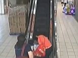 Pensioner and her two grandchildren ALL lose their balance and tumble down an escalator