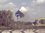 Moment van hurtles straight into roundabout and flies through air in Dukes of Hazzard-style scene 